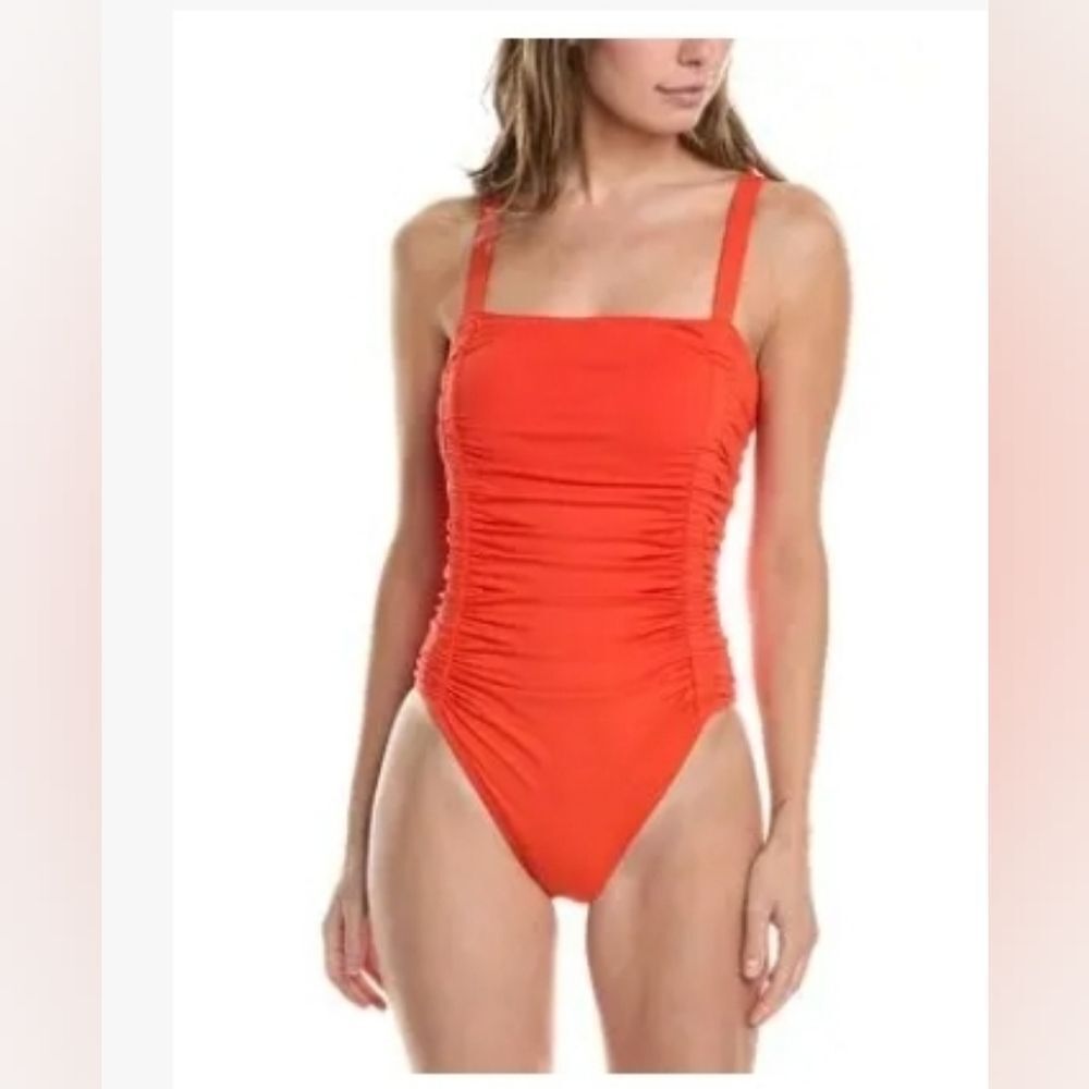 NWT Carmen Marc Valvo Orange Ruched 1pc Shapewear Swimsuit Sizes 8 and 10